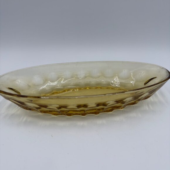 Vintage Amber Glass Oval Serving Dish With Scalloped Design Vegetables Candy’s - Picture 1 of 9